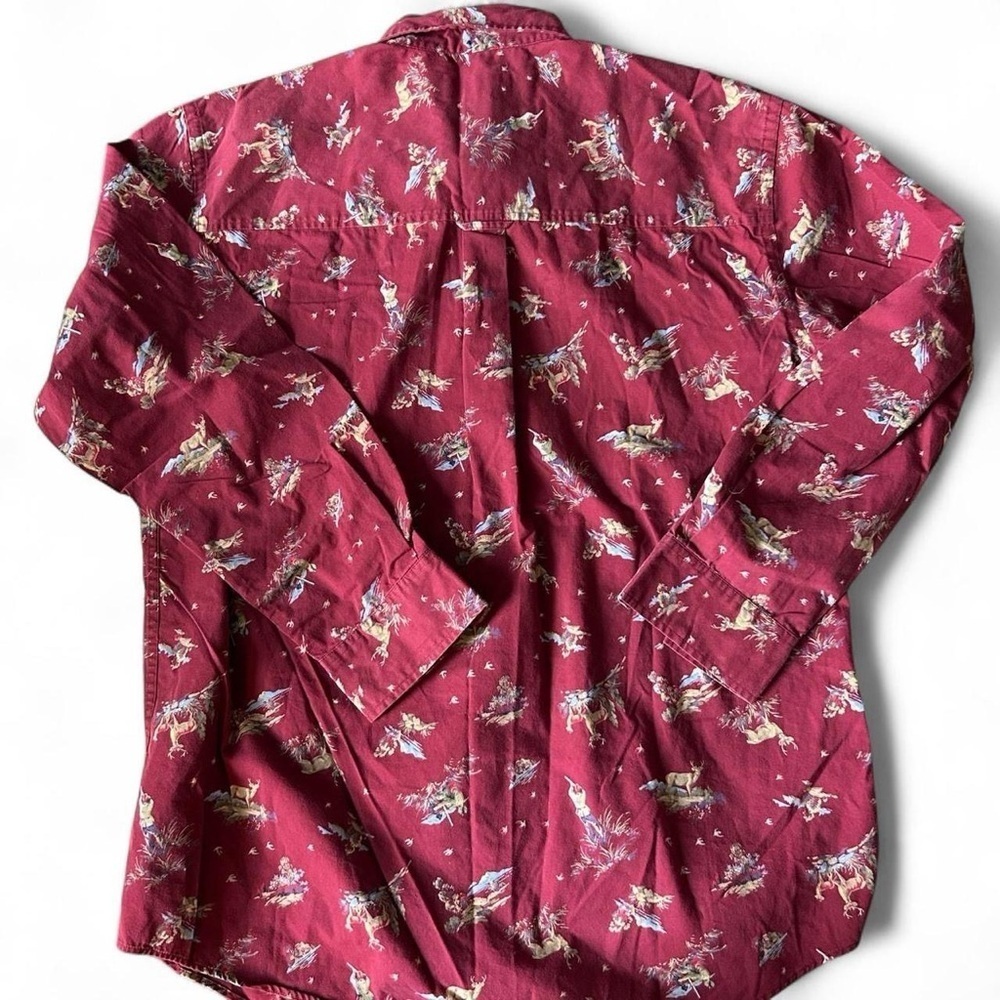 🦌Vintage 1990s Chaps Men’s Burgundy Deer Hunter Pattern | Sz Large |Button Down - Picture 7 of 8
